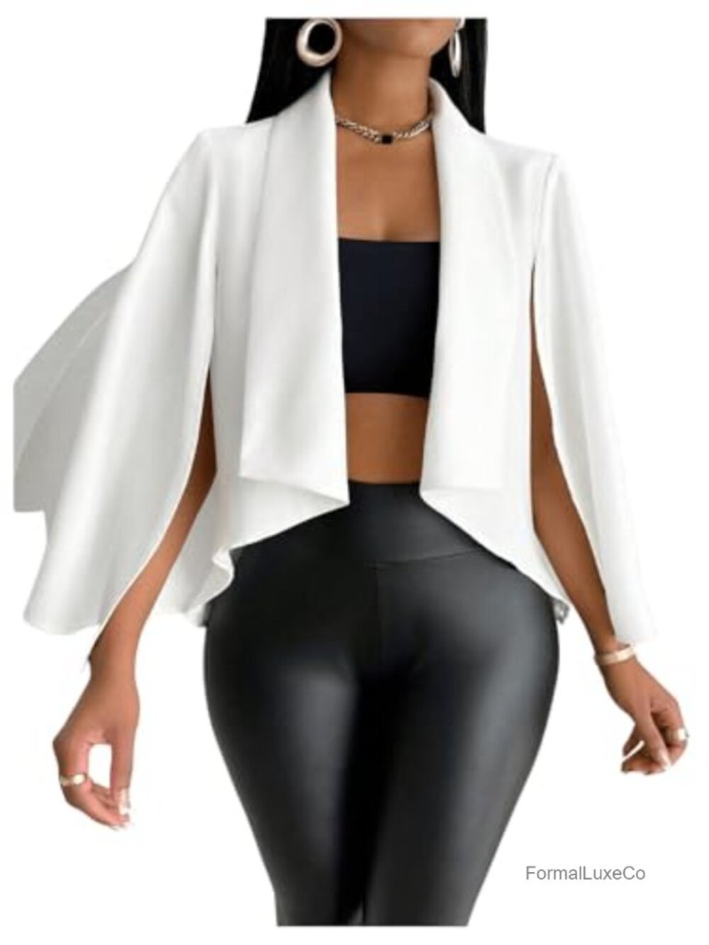 Womens Cape Blazer Cropped Open Front Shawl Collar Business Casual Jacket